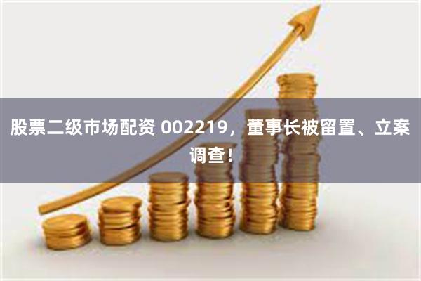 股票二级市场配资 002219，董事长被留置、立案调查！